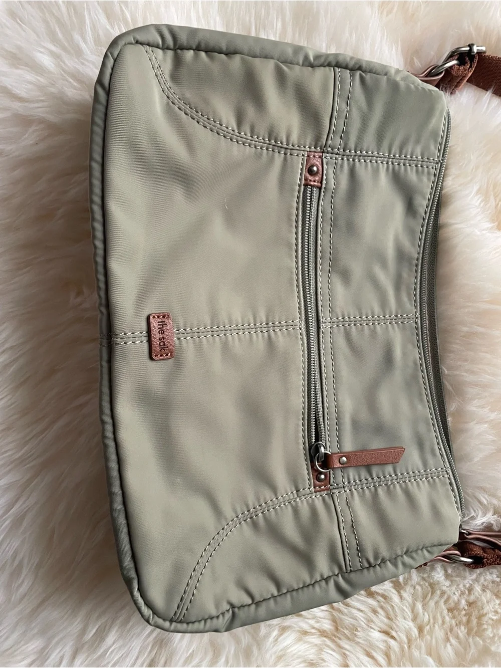 The Sak Esperato Recycled Nylon Hobo Bag Sage Green Canvas Strap EUC